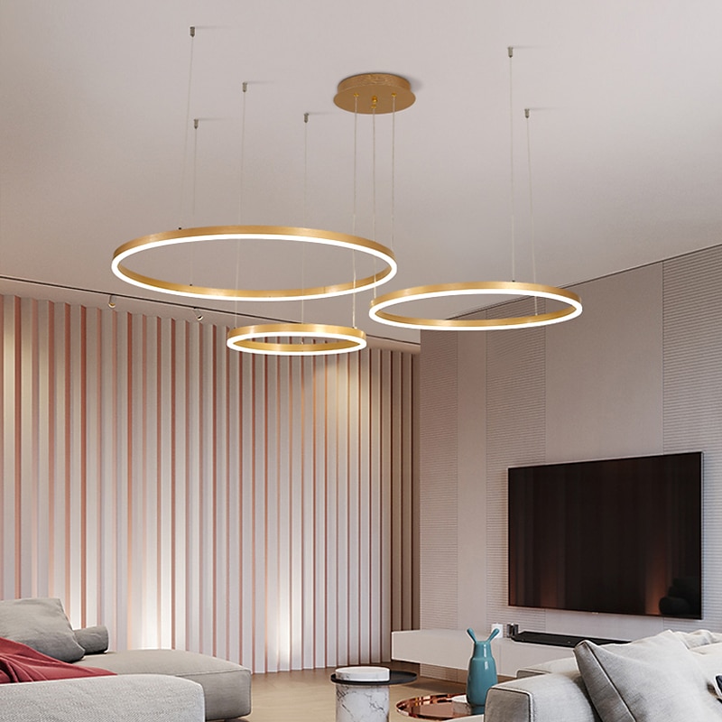 Modern LED Pendant Light, 3 Ring Dimmable Chandelier Lighting with Remote Control Circular Hanging Lamp Fixture for Bedroom Kitchen Island Living Dining Room Foyer