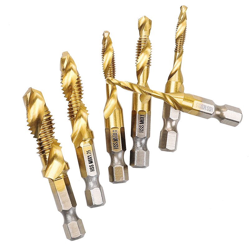 6pc HSS4341- Compound Tap Drill Bits Cobalt Taps Metric Combination Drill Bits 1/4 inch Hexagonal Quick-change Metal Drilling Tool