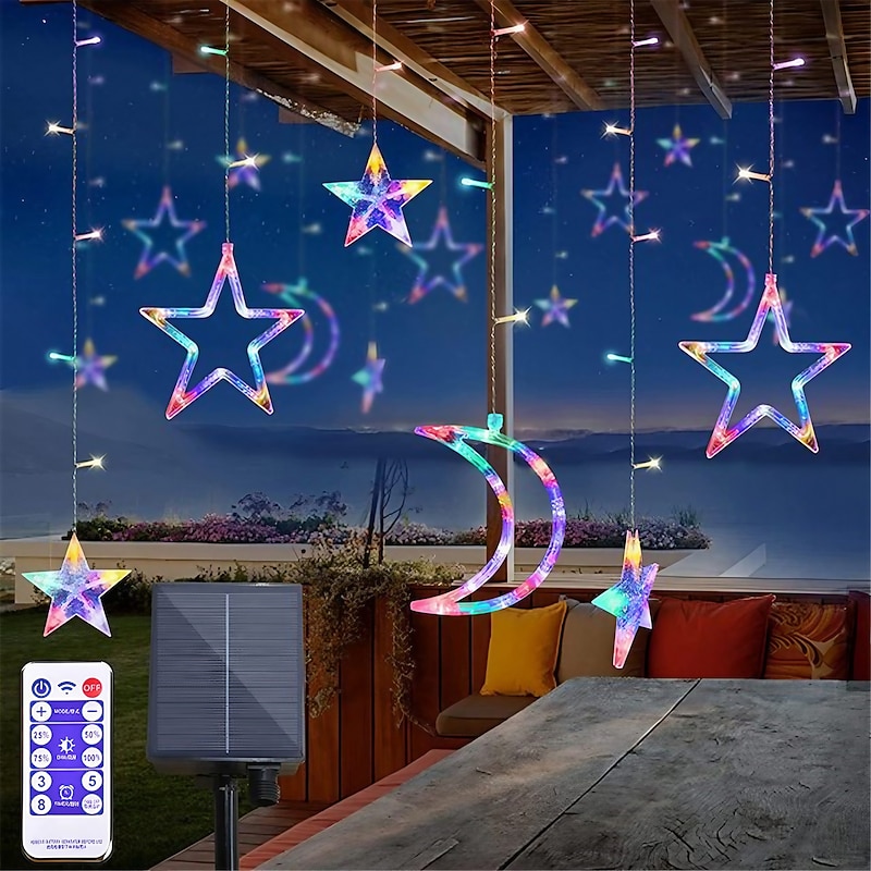 Solar Power Led Star Moon Light with Remote Controller Christmas Holiday Xmas Lighting LED Flexible String Lights For Garland Lawn Yard Camping Colorful Decor Lighting2