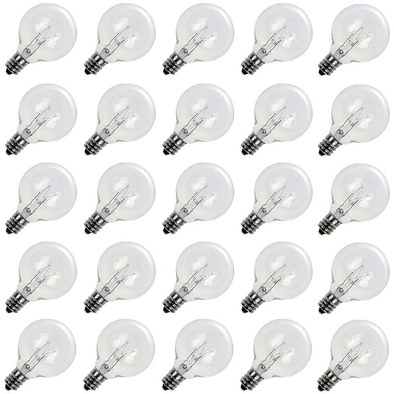 25pcs G40 Replacement Edison Incandescent Light Bulbs 7W Clear Globe Bulb/Multicolor E12 C7 Candelabra Dimmable for Indoor Outdoor Patio Décor