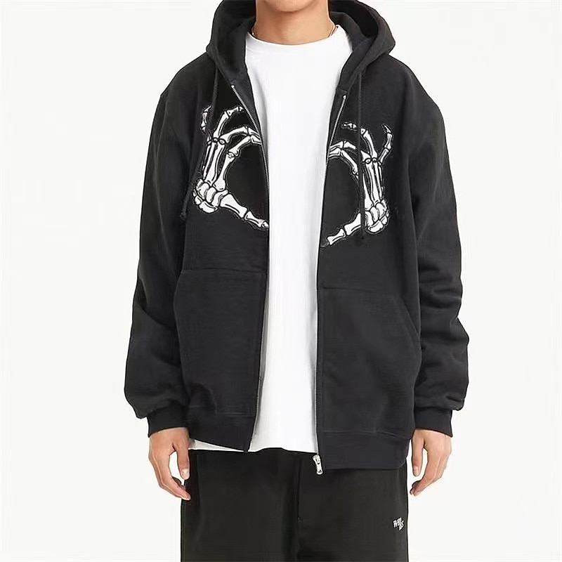 Men's Skull Print Hoodie Hoodies Sweatshirt Streetwear Cool Long Sleeve Hooded Casual Going out Black And White Black Zipper Pocket Winter Fall & Winter Designer