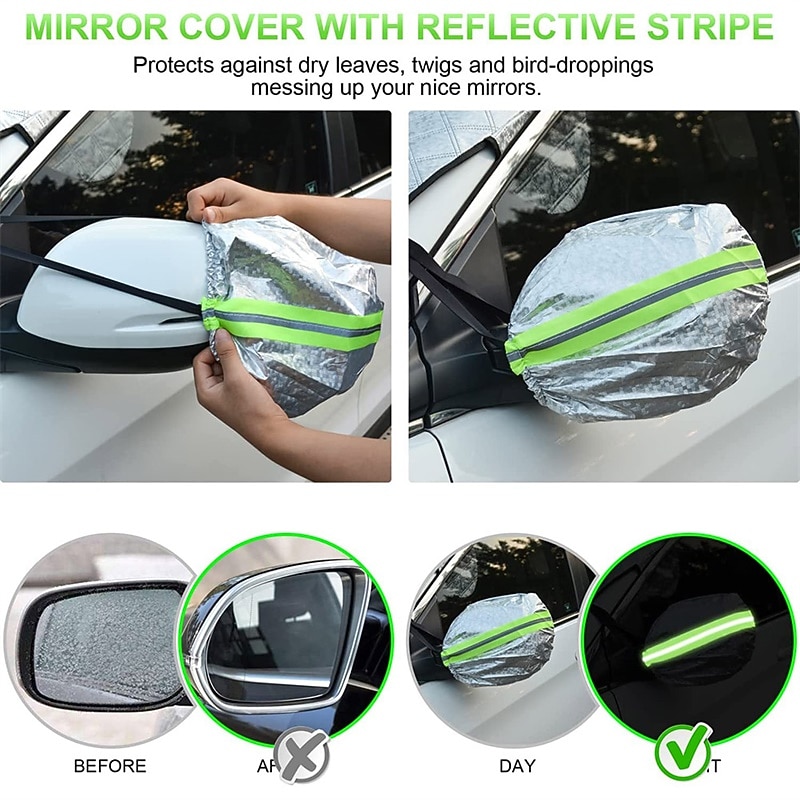 Car Windshield Cover 4-Layer Magnetic Anti-freeze Sun Shade Snow Frost Ice Rain Cover Protector with Reflective Strip All Season3