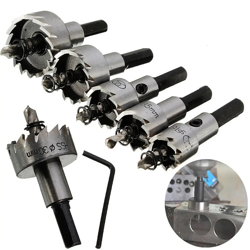 5Pcs Drill Bit Carbide Tip HSS Hole Saw Set Stainless Steel Metal Alloy 16/18.5/20/25/30mm Woodworking Tools