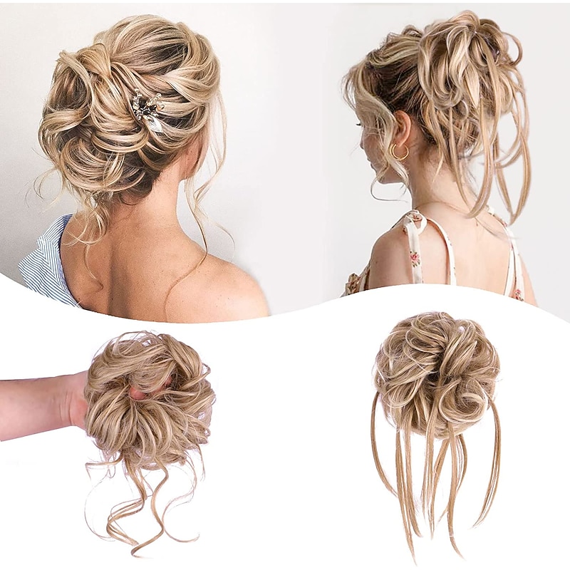 2pcs Women's Girls' Hair Ties Scrunchies Wigs Messy Bun Hair Piece 2 PCS Messy Hair Buns for Women Tousled Updo Hair Bun Wrap Ponytail Hairpieces for Daily Wear4