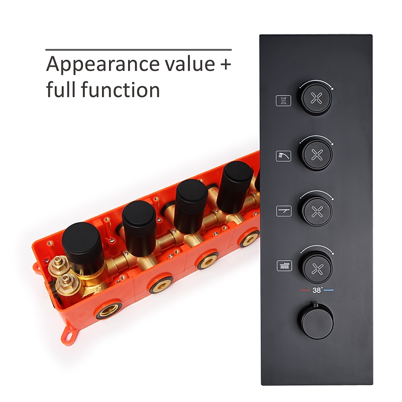 Shower Faucet,Rainfall Shower Head System / Thermostatic Mixer valve Set - Rainfall Shower Waterfall Contemporary Painted Finishes Mount Inside Brass Valve Bath Shower Mixer Taps4