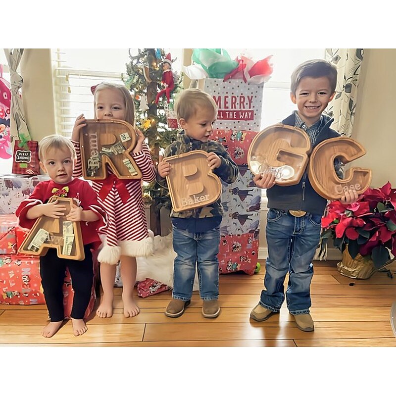 DIY Wooden Piggy Bank for Boys and Girls Letters Coin Bank Wooden Money Box,Money Box Wooden Piggy Bank Gift for Kids Birthday, Christmas Gift2