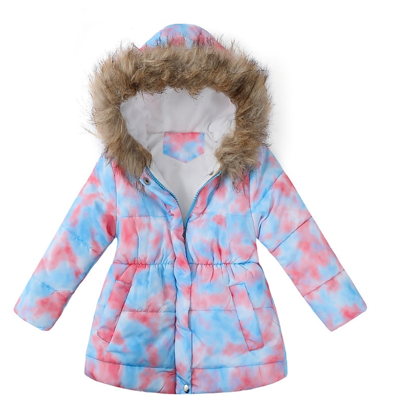 Kids Girls' Coat Long Sleeve White Blue Purple Floral Cartoon Zipper Fall Winter Active Daily 3-12 Years4