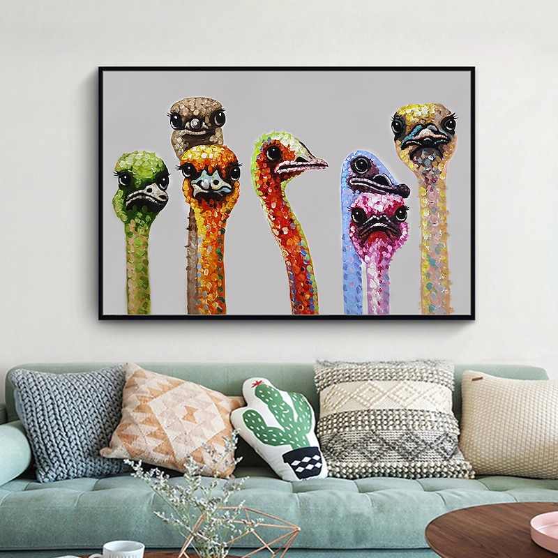 Mintura Handmade Ostrich Aniamls Oil Painting On Canvas Wall Art Decoration Modern Abstract Picture For Home Decor Rolled Frameless Unstretched Painting4
