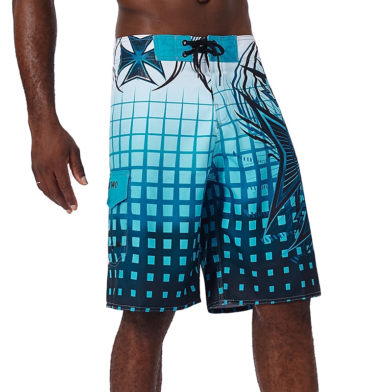 Men's Swim Trunks Swim Shorts Quick Dry Board Shorts Bathing Suit with Pockets Drawstring Swimming Surfing Beach Water Sports Grid Pattern Summer4