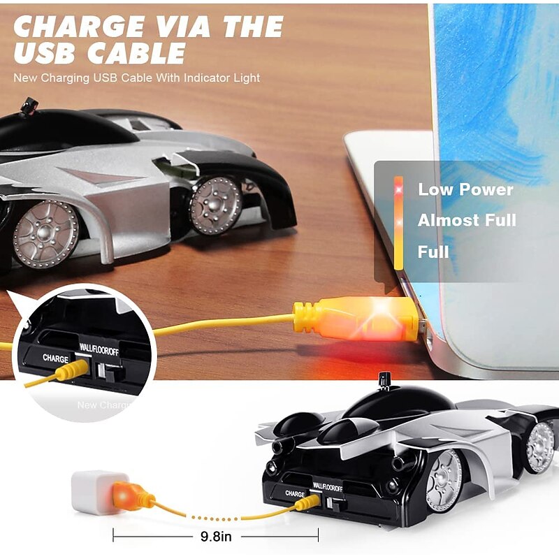 Wall Climbing Remote Control Car Dual Mode 360 Rotating RC Stunt Rechargeable High Speed Race Cars with Headlight Rechargeable Toys for Boys Gift for8-12 Year Old Kids2