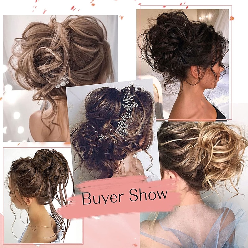 2pcs Women's Girls' Hair Ties Scrunchies Wigs Messy Bun Hair Piece 2 PCS Messy Hair Buns for Women Tousled Updo Hair Bun Wrap Ponytail Hairpieces for Daily Wear2