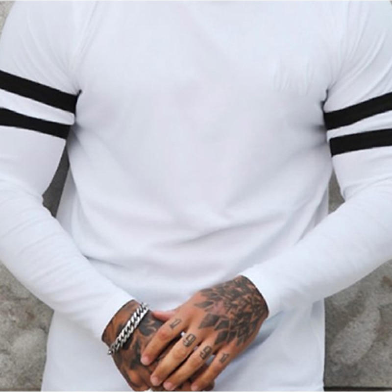 Men's T Shirt Cool Shirt Long Sleeve Shirt Long Sleeve Crew Neck Spring & Summer Plain Fashion Designer Casual Long Street Holiday Beach White Top Tee for Men2