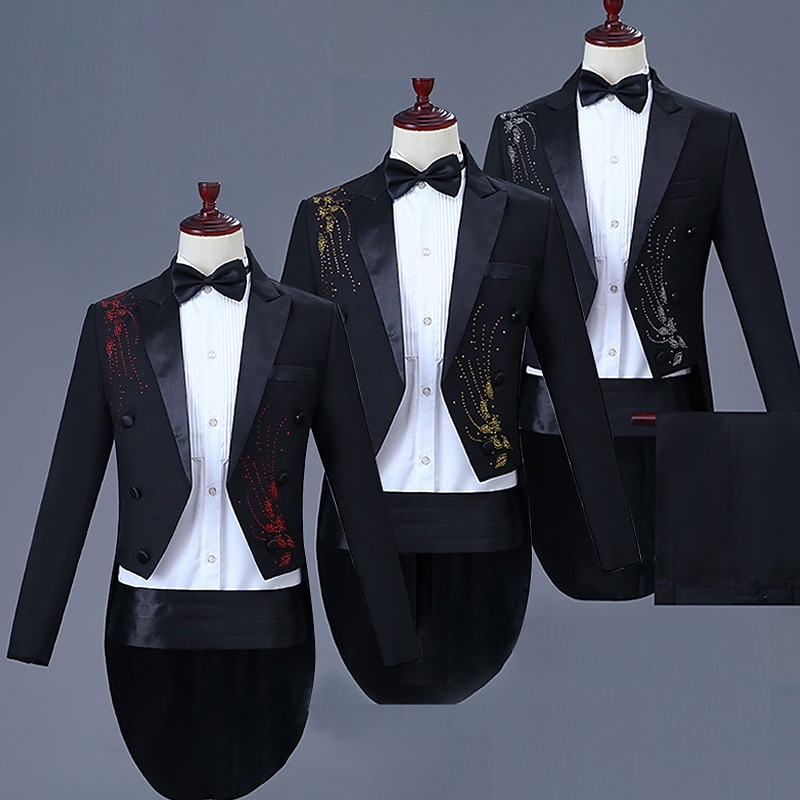 Retro Vintage Roaring 20s 1920s Tuxedo Peak Lapel The Great Gatsby Gangster Two Piece Fancy Dress Men's Masquerade Party / Evening Bachelorette Party Adults Coat Pants