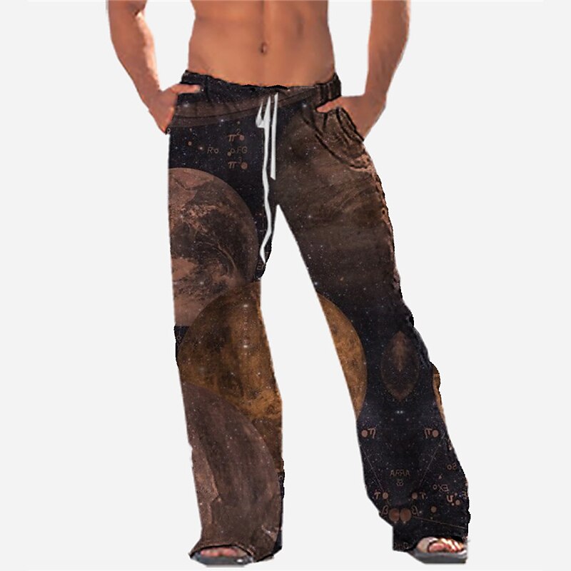 Men's Trousers Summer Pants Beach Pants Straight Pocket Drawstring Elastic Waist Graphic Prints Comfort Breathable Casual Daily Holiday Streetwear Designer Navy Blue Coffee4