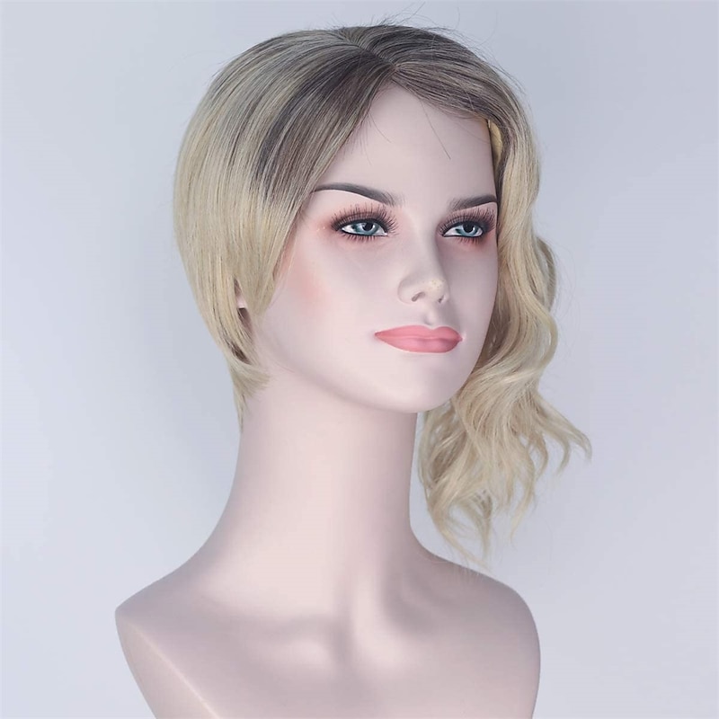 The Movie Spider-Man Into the Spider-Verse of Gwen Stacy Cosplay Wigs for Women Short Brown Ombre Blonde Half Curly Half Straight Synthetic  Wig for Girls  Use Halloween Wigs4