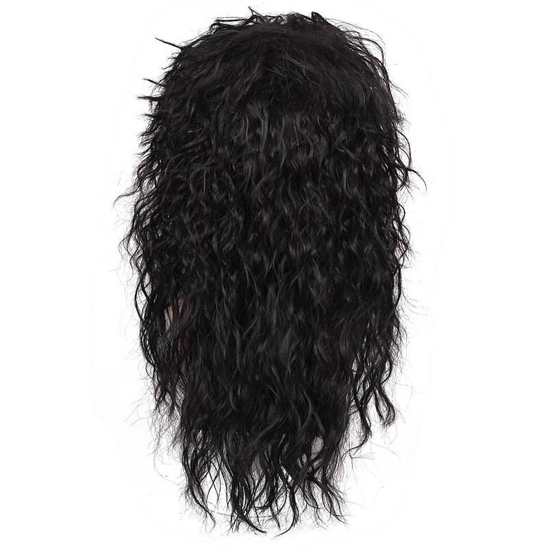 Funny mens Carnival costume Wig Mens 70s 80s Long Curly Black Rocker Costume Wig Halloween Wigs4