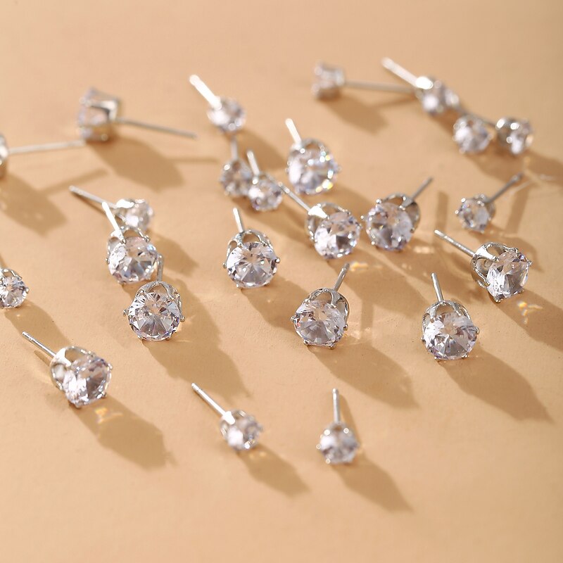 Women's Stud Earrings Earrings Set Classic Princess Stylish Simple Elegant Earrings Jewelry Silver For Wedding Anniversary Holiday Promise Festival 12 Pairs3