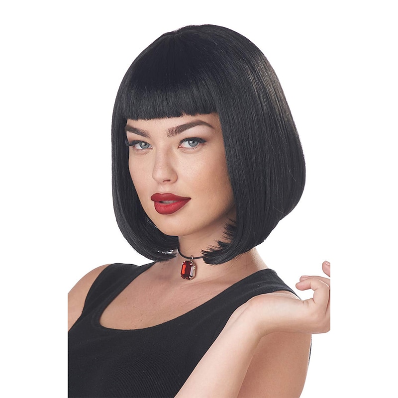 90's Pulp Film Cosplay Wig Mia Wallace Short Black Adult Wig Halloween Wigs