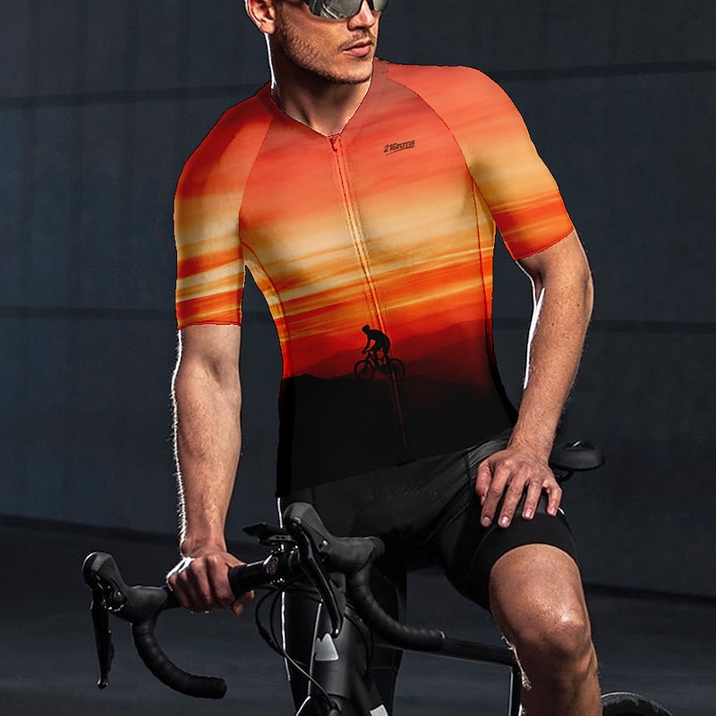 Men's Cycling Jersey Gradient Patterned 3D Short Sleeve Bike Jersey Top with 3 Rear Pockets Mountain Bike MTB Road Bike Cycling Cycling Quick Dry Ultraviolet Resistant Reflective Strips Sports Yellow2