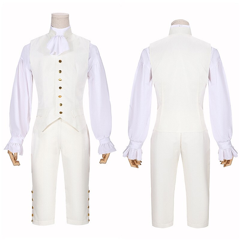 Set with Shirt Waistcoat Trench Coat Pants Colonial Wig 2*Wig Caps Men's Victorian Outfit Alexander Hamilto Retro Vintage Rococo 17th Century Cosplay Costume Halloween Masquerade Performance4