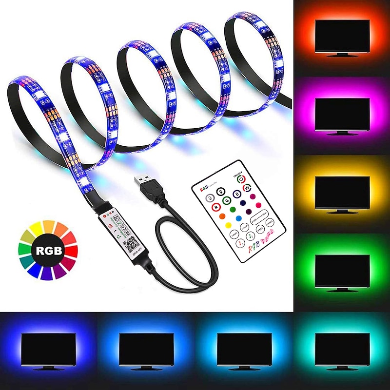 5m 16.4ft Smart TV LED Backlight Strip Light USB RGB APP Bluetooth Control Music Sync Color Changing SMD 5050 for PC Monitor Gaming Room 5V2