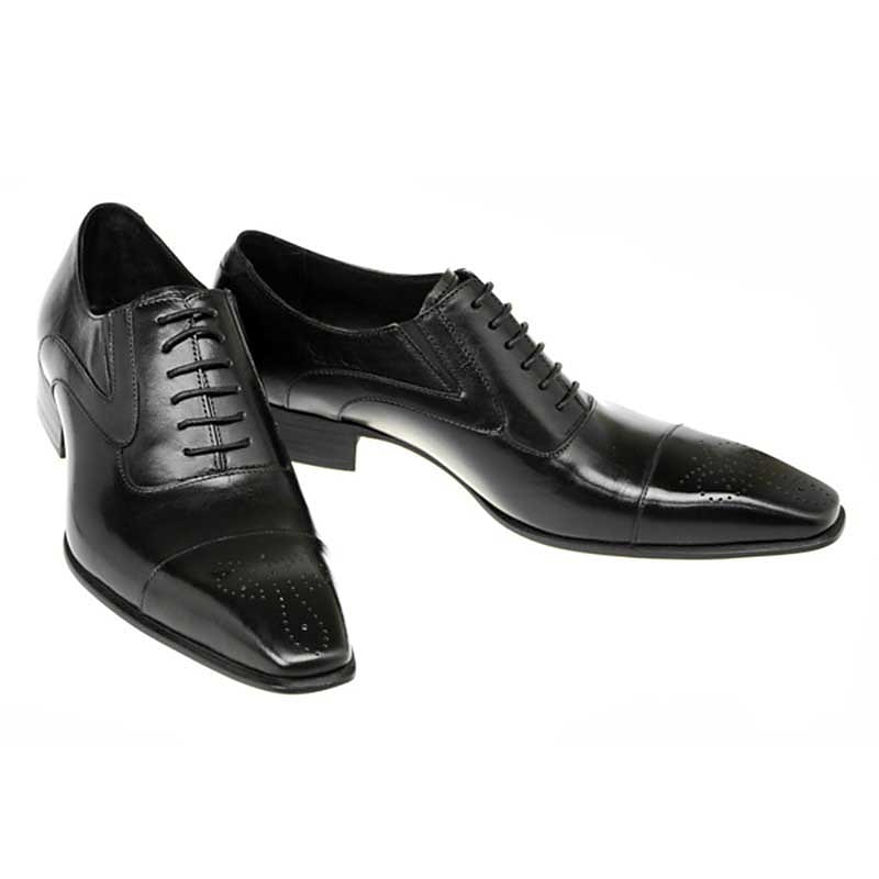 Men's Black Faux Leather Oxford Dress Shoes - Classic Cap Toe Design with Brogue Detailing, Perfect for Formal Events, Weddings, and Business Attire2
