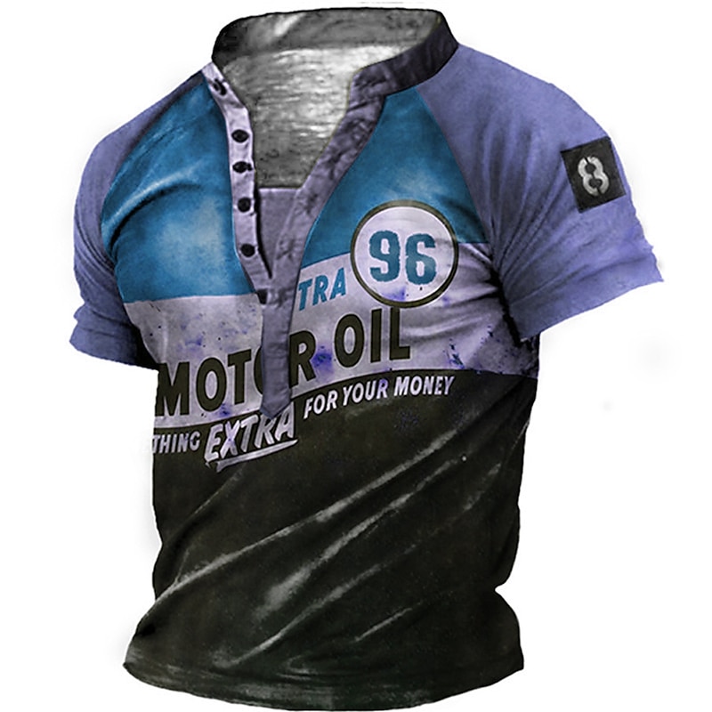 Extra Mens Graphic Shirt 3D | Blue Green And Black 96 Neck Tee Henley Vintage Color Block Letter Summer Outdoor Daily Sports Designer Basic Nothing4