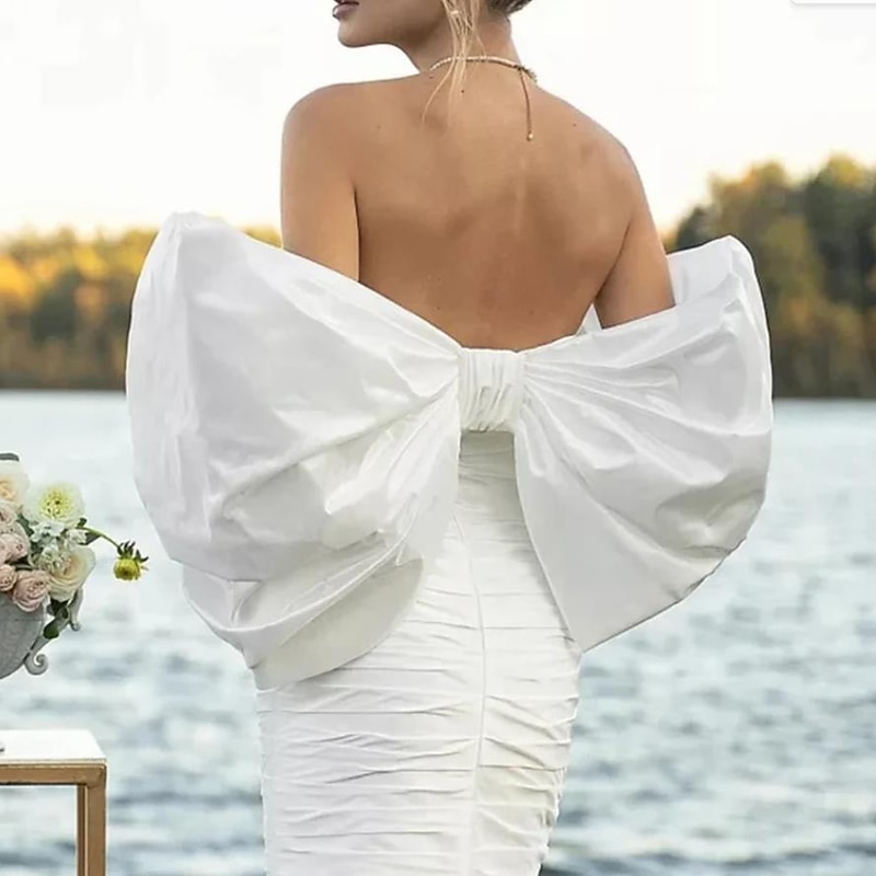 Women's Wrap Bolero Bridal's Wraps Wedding Guest 's Wraps Romantic Bridal Short Sleeve Satin Wedding Wraps With Bowknot For Wedding All Seasons
