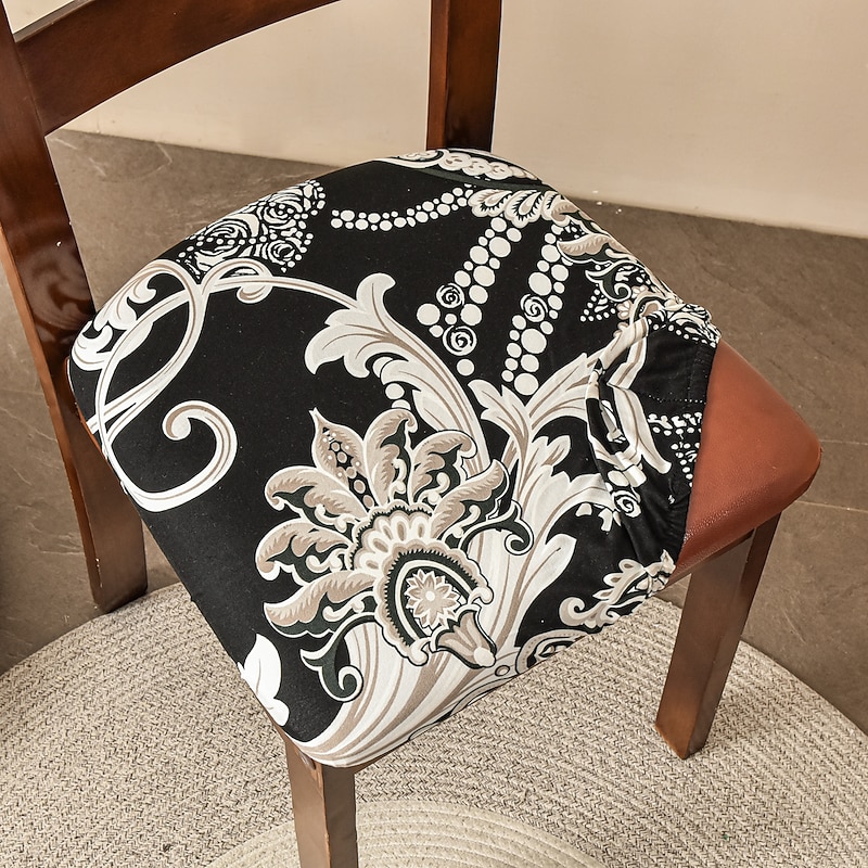 Dining Chair Seat Covers  Stretch Printed Chair Seat Covers Set of 2 Removable Washable Upholstered Chair Seat Protector Cushion Slipcovers for Kitchen Office
