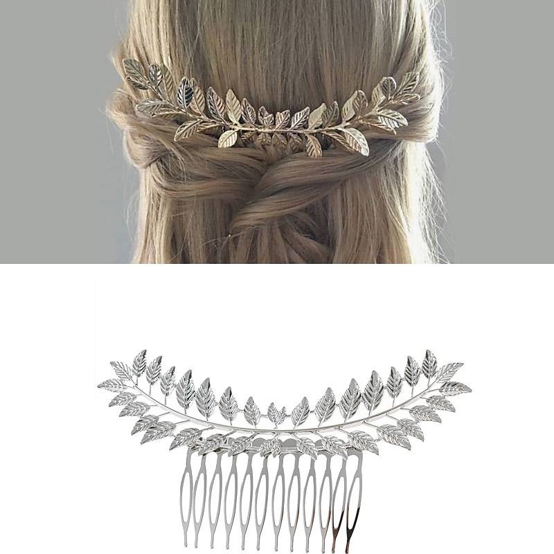 1pc Women’s Girls’ Hair Combs Leaves Comb Fashion Gold Leaf Clips Tiara Vintage Roman Goddess Leaf Bridal Hair Crown Branch for Wedding Party Dancing