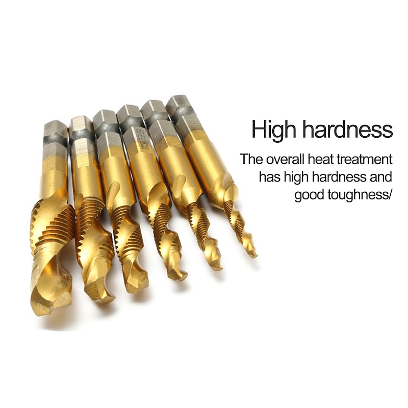 6pc HSS4341- Compound Tap Drill Bits Cobalt Taps Metric Combination Drill Bits 1/4 inch Hexagonal Quick-change Metal Drilling Tool2