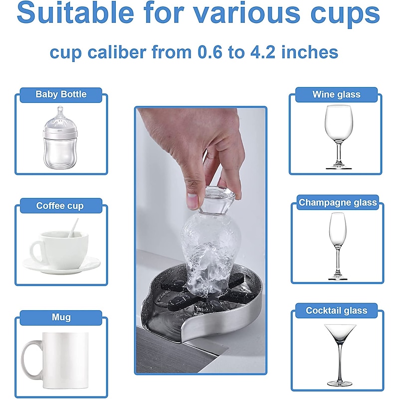 Stainless Steel Glass Rinser for Kitchen Sink, Glass Bottle Cup Washer for Sink Cup Rinser Clean Sink Attachment Accessories for Baby Bottle, Bar Wine Glass, and More Cups2