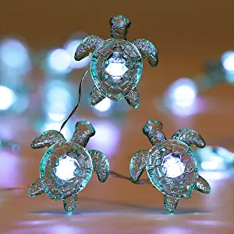 Sea Turtle Decorative String Lights 5.7m 40LEDs USB Plug-in Silver Copper Wire Beach Theme Fairy Lights for Indoor Outdoor Decoration Projects (Cool White Remote Control with Timer)
