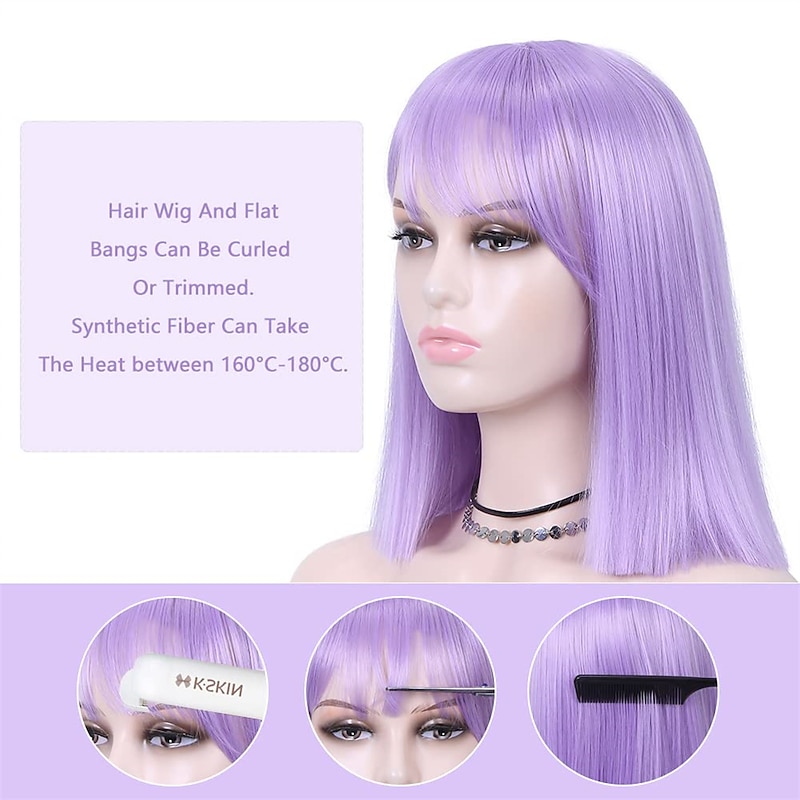 The Owl House Amity Blight Wigs Purple Bob Wigs Straight Purple Wig with Hair Bangs Short Bob Wigs Shoulder Length Bob Wig Synthetic Hair for Women Cosplay Wig Halloween Wigs4