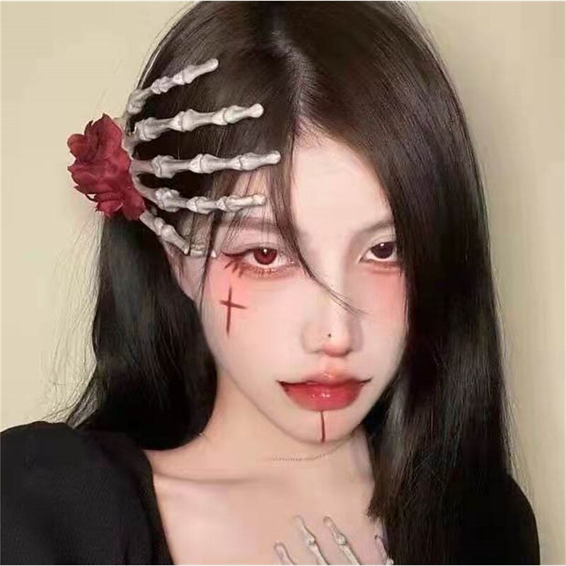 2 Pcs Halloween Decor Hairpin Dark Horror Cute Funny French Headgear Fun Skull Design Accessories3