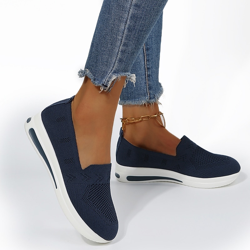 Women's Navy Blue Slip-On Walking Shoes - Breathable Mesh Comfort Sneakers for Casual, Travel, and Everyday Wear2