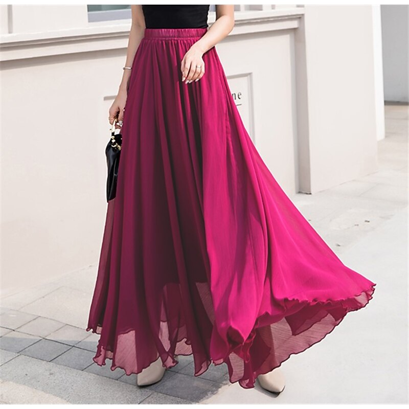 Women's  Skirt Swing Work Skirts Long Skirt Maxi Skirts Chiffon Solid Colored Office / Career Daily Spring & Summer Chiffon  Elegant Long S