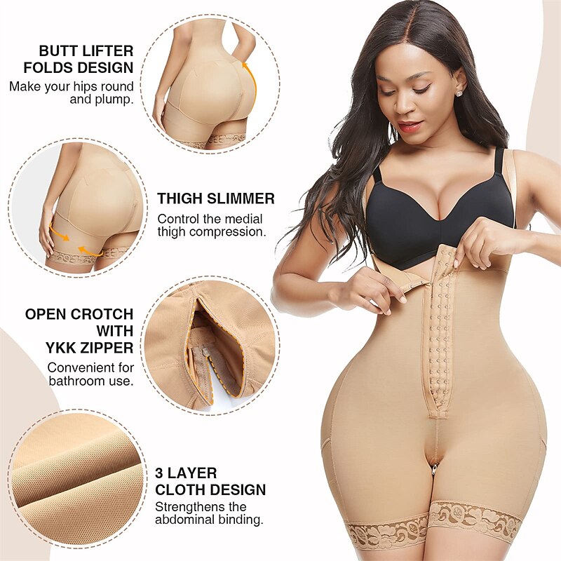 Shapewear for Women Tummy Control Body Shaper Butt Lifter Thigh Slimmer Faja Plus Size with Zipper Crotch3