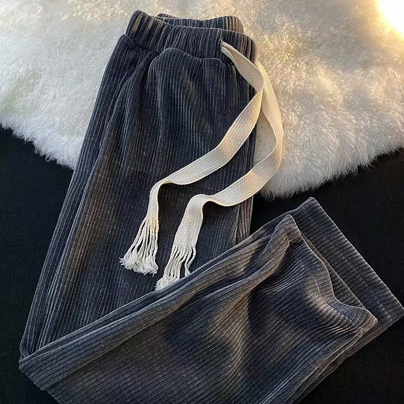 Men's Corduroy Pants Winter Pants Trousers Drawstring Elastic Waist Straight Leg Solid Color Comfort Warm Casual Daily Streetwear Sports Fashion Black Apricot Micro-elastic4