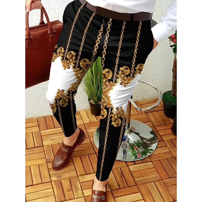 Men's Trousers Chinos Jogger Pants Patchwork Zipper Pocket Graphic Prints Geometry Business Casual Trousers Punk & Gothic Slim turmeric Black Micro-elastic2
