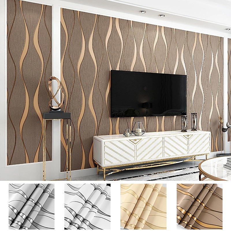 Cool Wallpapers Striped 3D Non-Woven Textured Wallpaper Wall Mural Bedroom Living Room Background Wall Household Shop Restaurant Hotel Engineering Decoration Non-Self-Adhesive Wallpaper