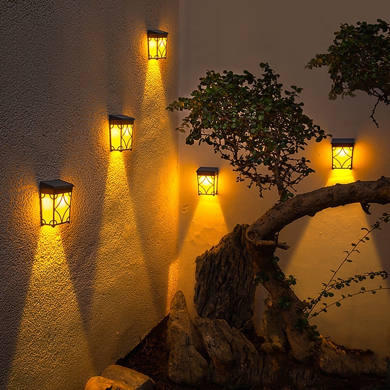 2pcs Solar Wall Light Outdoor Waterproof Garden Light Courtyard Landscape Decoration Fence Corner Porch 2 Modes Lighting