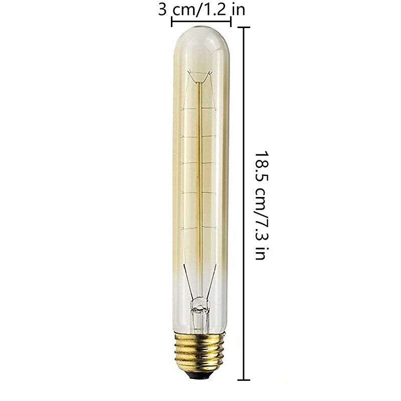 5pcs T9/T185 40W Vintage Edison Light Bulbs Antique Incandescent Bulb E26 E27 Tubular Bulb Nostalgic Tungsten Filament Golden Tinted Glass for Industrial Wall Sconces Pendant Lighting 220-240V4