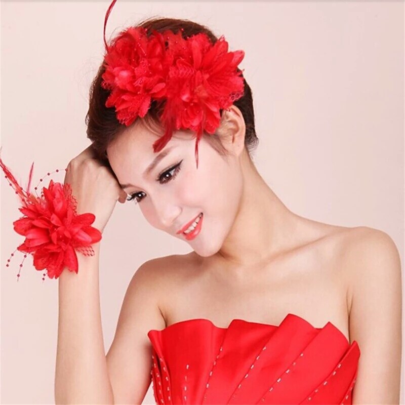 Feather Bridal Hairpin Headwear Wedding Dance Hair Accessories Head Flower Wrist Wear Flower Diy Head Flower