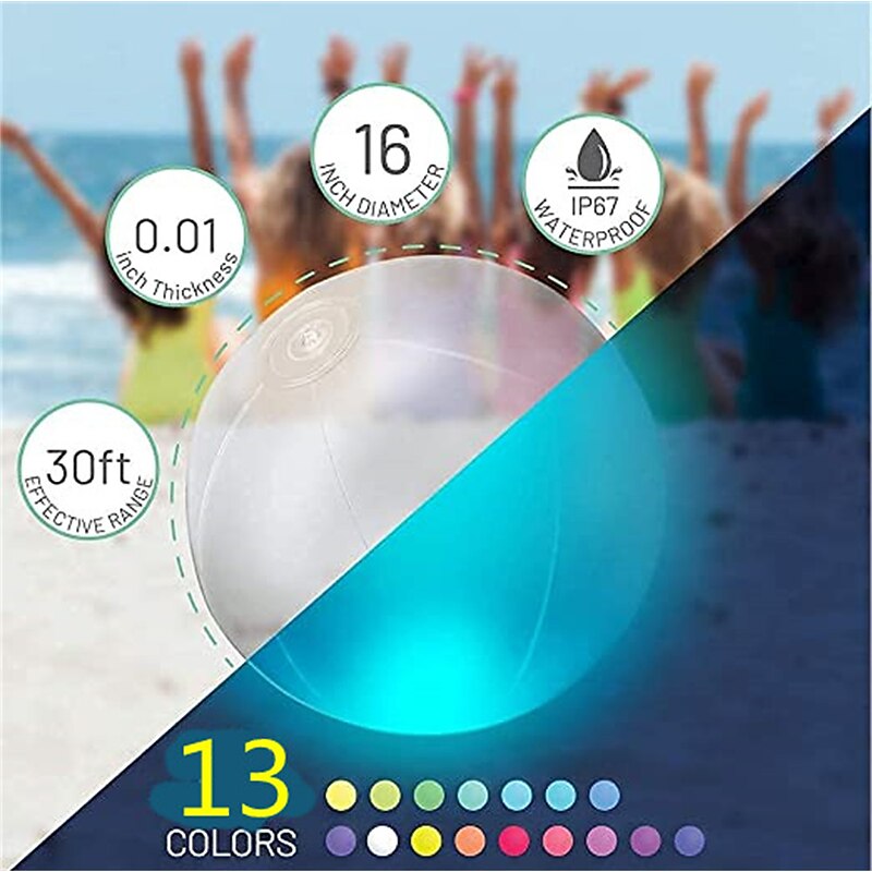 1/2/3pcs PVC 40cm RGB Floating Pool Light 13 Colors Glowing Decorative Beach Ball For Outdoor Swimming Pool Pool Sports Equipment2