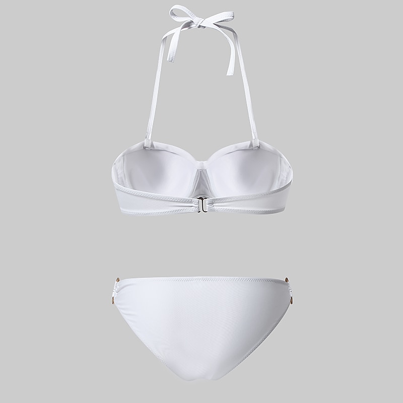 Women's Swimwear Bikini 2 Piece Cheeky Swimsuit Ruched 2 Piece Open Back Sexy Beach Wear Sexy Plain Pure Color Strapless Sleeveless Bathing Suits3