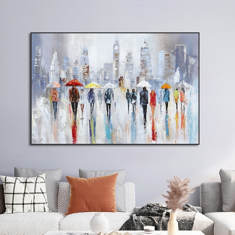Handmade Hand Painted Oil Painting Wall Art Rainy Lovers Home Decoration Decor Rolled Canvas No Frame Unstretched 5
