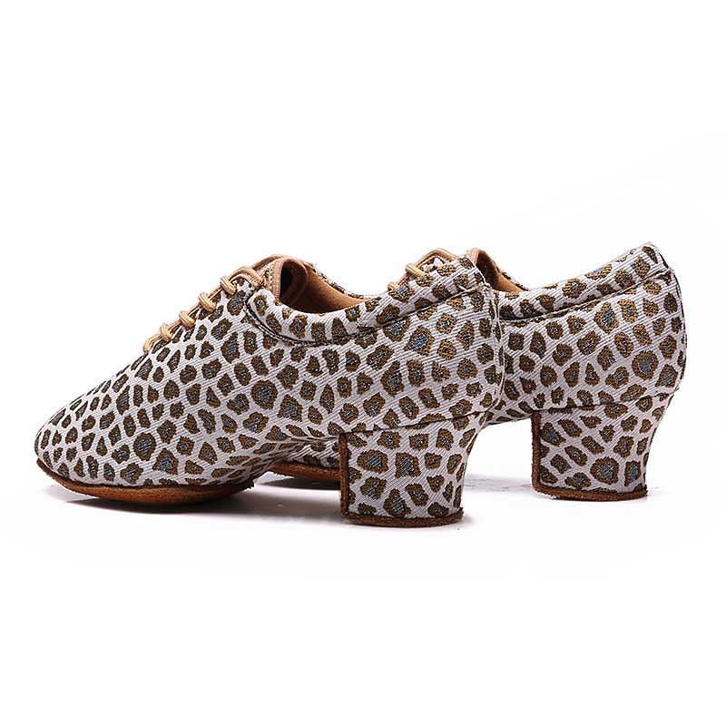 Women's Leopard Print Latin Dance Shoes – Lace-Up Low Heel Ballroom Practice Shoes with Suede Sole for Salsa, Tango & Performance2