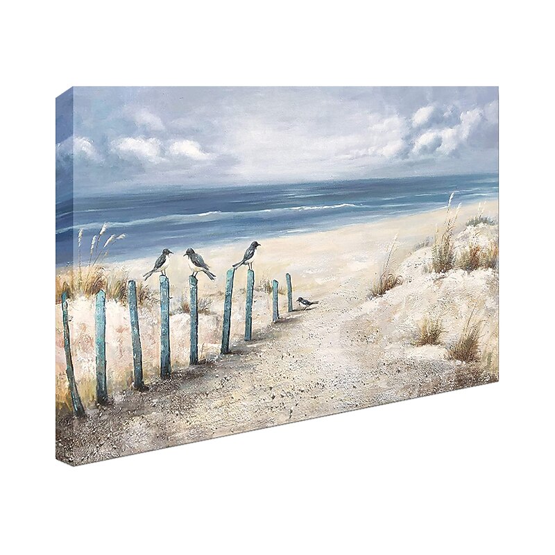 Handmade Oil Painting Canvas Wall Art Decoration Seaside Leisure Scenery Perched Birds  for Home Decor Rolled Frameless Unstretched Painting3