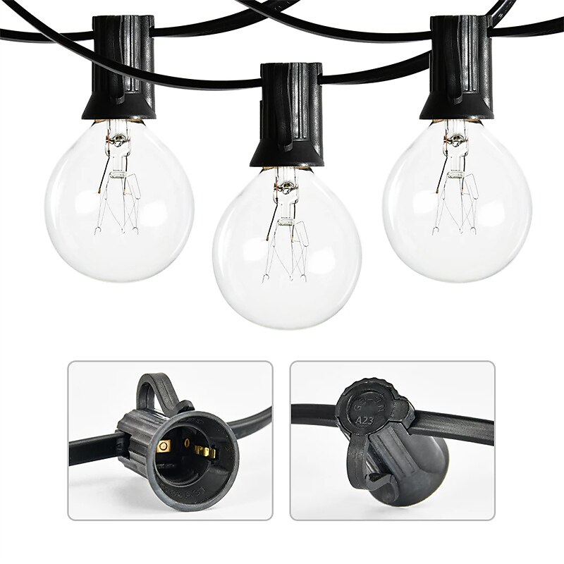 Globe String Lights 15m/50FT 50LEDs G40 Outdoor Hanging Globe Patio Lights with 50 Clear Bulbs(2 Spare) UL Listed Connectable Backyard Lights for Indoor Outdoor Decor 50 Hanging Sockets E12 Base 5W Bulb Black4